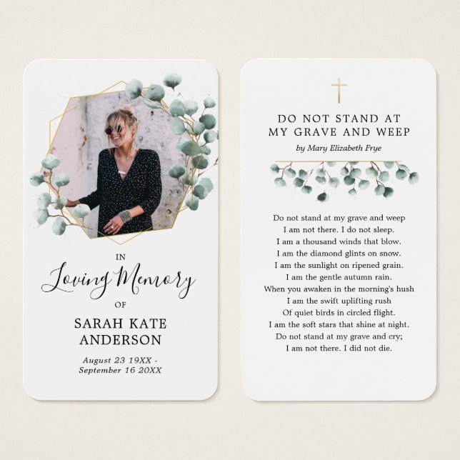 Eucalyptus Funeral In Loving Memory Poem Card (Front & Back)