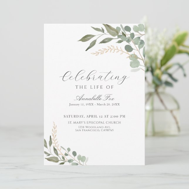 Eucalyptus Funeral Order Of Service Program (Standing Front)