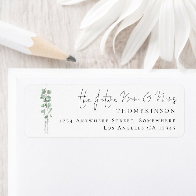 Eucalyptus Future Mr Mrs Wedding Return Address Label (Insitu)