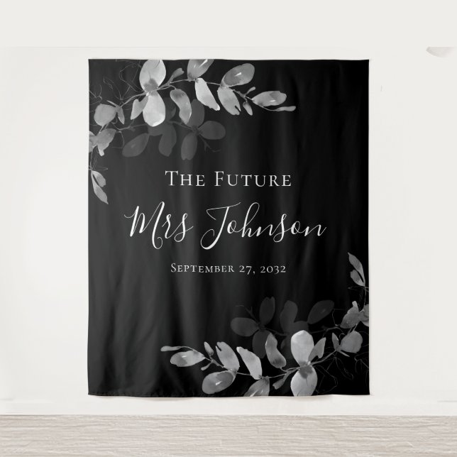 Eucalyptus Future Mrs Bridal Shower Backdrop Tapestry (Front)