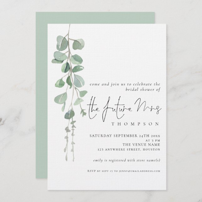 Eucalyptus Future Mrs Bridal Shower Invitation (Front/Back)