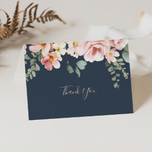 Eucalyptus Garden Rose Floral Folded Wedding Thank You Card