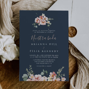 Eucalyptus Garden Rose Floral Nuestra Boda Wedding Invitation