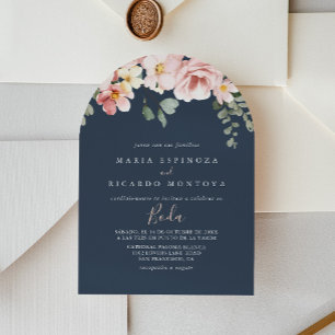 Eucalyptus Garden Rose Floral Spanish Wedding Invitation