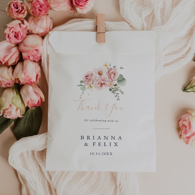 Eucalyptus Garden Rose Floral Thank You Wedding Favour Bag (Creator Uploaded)