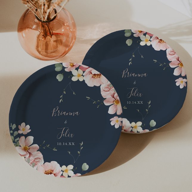 Eucalyptus Garden Rose Floral Wedding Cake Paper Plate (Creator Uploaded)