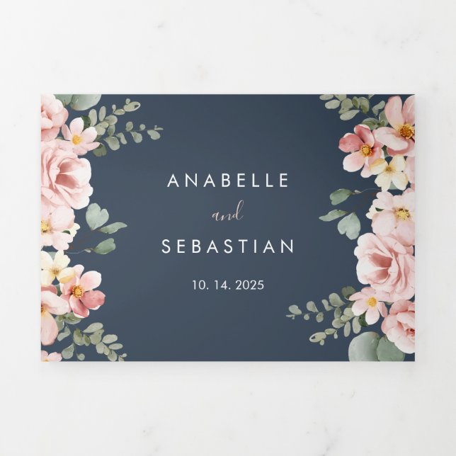 Eucalyptus Garden Rose Floral Wedding Tri-Fold Invitation (Cover)