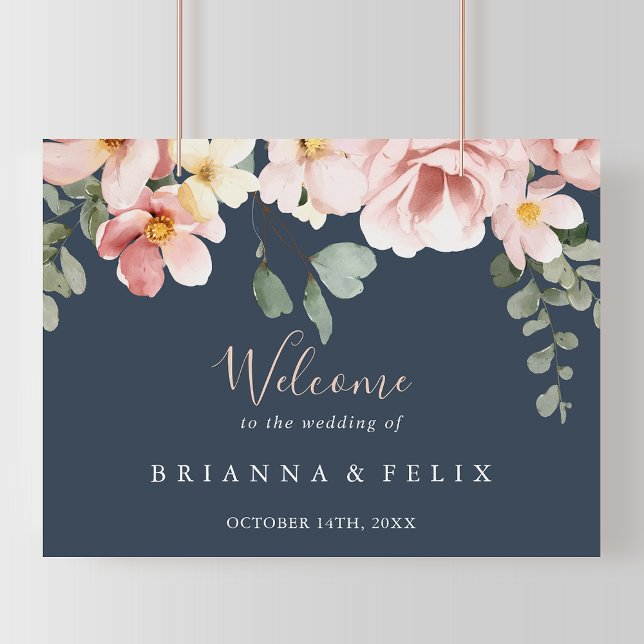 Eucalyptus Garden Rose Floral Wedding Welcome Sign (Creator Uploaded)