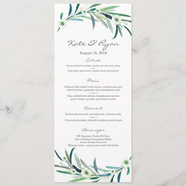 Eucalyptus garden Wedding Menu Card (Front)