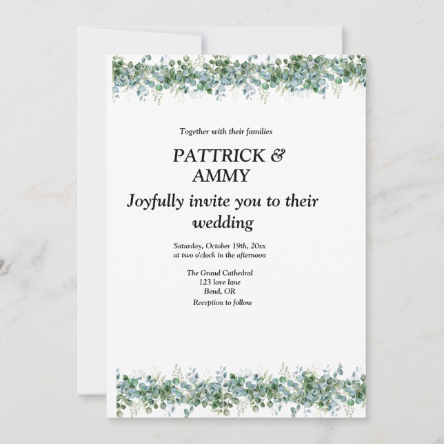 Eucalyptus generery wedding invitation (Front)