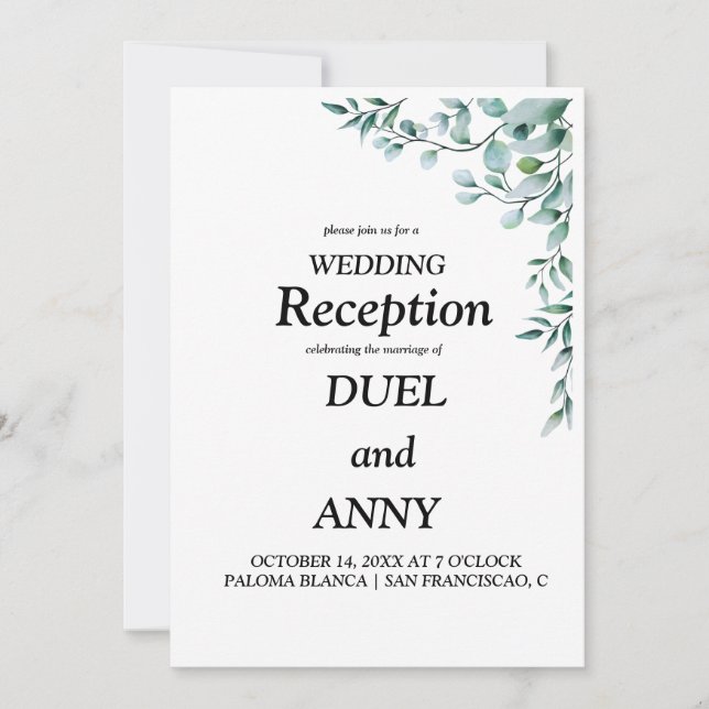 Eucalyptus generery wedding invitation (Front)