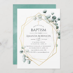 Eucalyptus Geometric Baptism or Christening Invitation