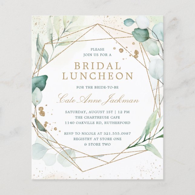 Eucalyptus Geometric Bridal Luncheon Invitation (Front)