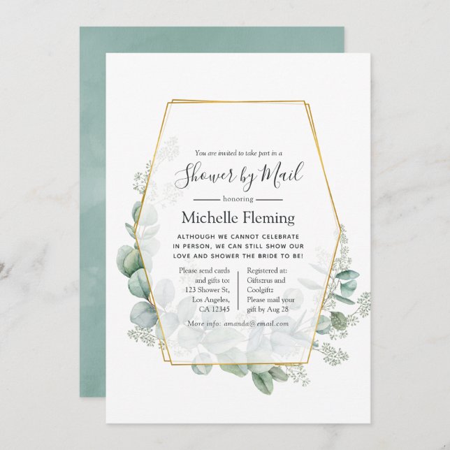 Eucalyptus Geometric Bridal or Baby Shower by Mail Invitation (Front/Back)