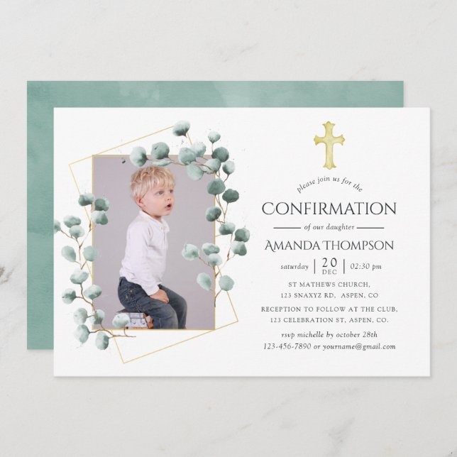 Eucalyptus Geometric Confirmation Invitation (Front/Back)