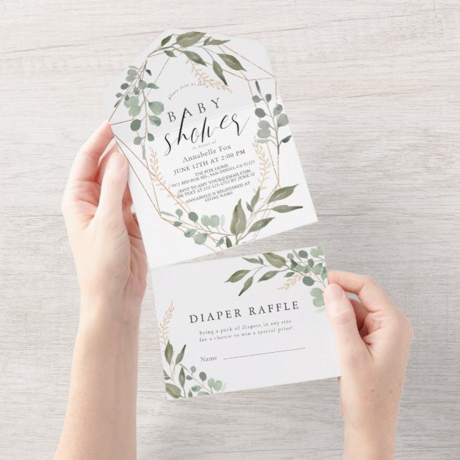 Eucalyptus Geometric Diaper Raffle Baby Shower All In One Invitation (Tearaway)