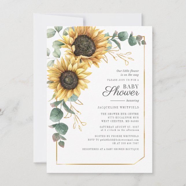 Eucalyptus Geometric Floral Baby Shower Sunflower Invitation (Front)