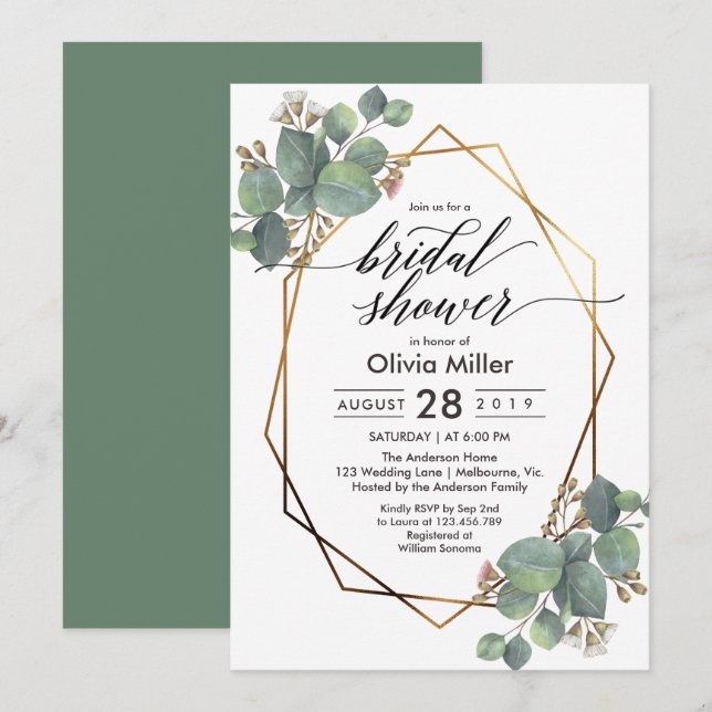 Eucalyptus geometric frame bridal shower invitate invitation (Front/Back)
