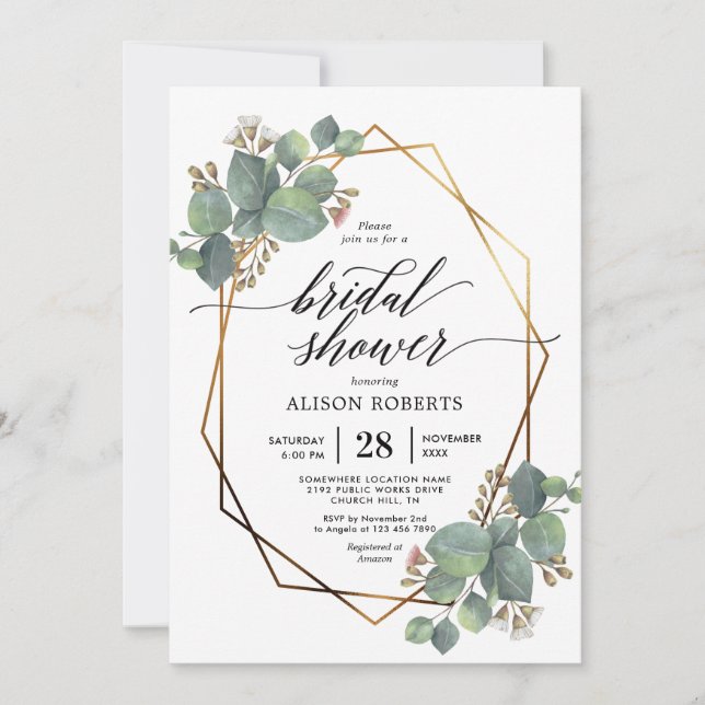 Eucalyptus geometric frame bridal shower invitate invitation (Front)