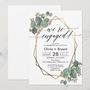 Eucalyptus geometric frame engagement party invitation