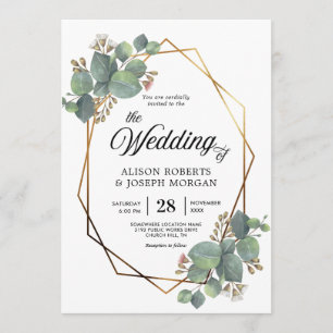 Eucalyptus geometric frame wedding invitation