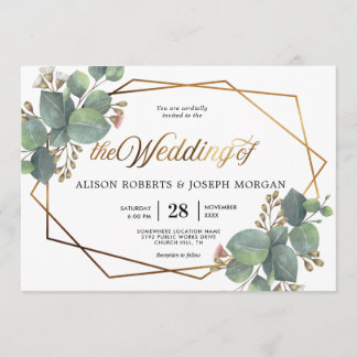 Eucalyptus geometric frame wedding invitation