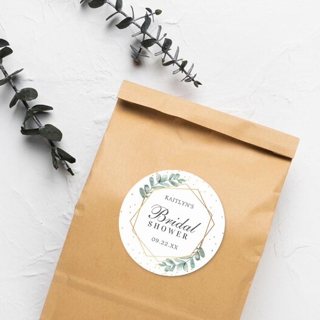 Eucalyptus Geometric Gold Foil Bridal Shower Classic Round Sticker (Creator Uploaded)