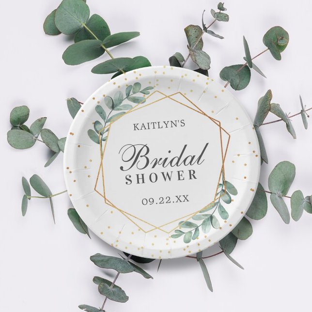 Eucalyptus Geometric Gold Foil Bridal Shower Paper Plate (Creator Uploaded)