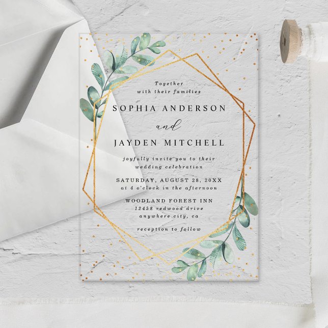 Eucalyptus Geometric Gold Foil Wedding Acrylic Invitations (Creator Uploaded)