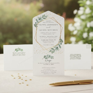 Eucalyptus Geometric Gold Foil Wedding All In One Invitation