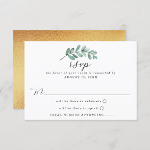Eucalyptus Geometric Gold Foil Wedding RSVP Card