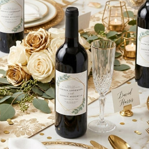 Eucalyptus Geometric Gold Foil Wedding Wine Label