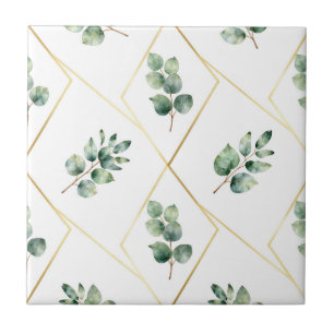 Eucalyptus Geometric Gold Pattern Ceramic Tile