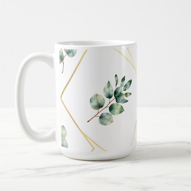 Eucalyptus Geometric Gold Pattern Coffee Mug (Left)