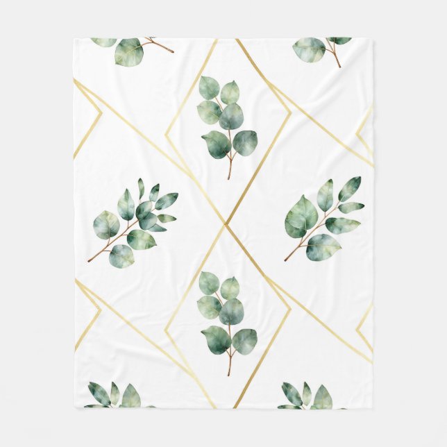Eucalyptus Geometric Gold Pattern Fleece Blanket (Front)