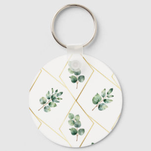 Eucalyptus Geometric Gold Pattern Key Ring