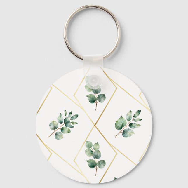 Eucalyptus Geometric Gold Pattern Key Ring (Front)