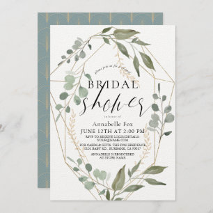 Eucalyptus Geometric Gold Virtual Bridal Shower Invitation