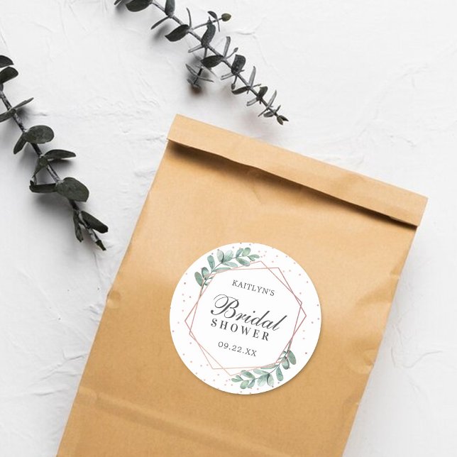Eucalyptus Geometric Rose Gold Foil Bridal Shower Classic Round Sticker (Creator Uploaded)