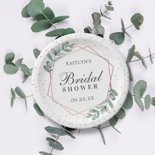 Eucalyptus Geometric Rose Gold Foil Bridal Shower Paper Plate