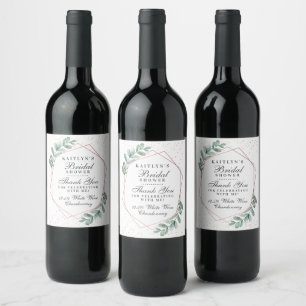 Eucalyptus Geometric Rose Gold Foil Bridal Shower Wine Label