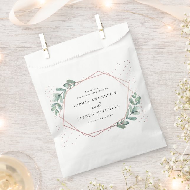 Eucalyptus Geometric Rose Gold Foil Wedding Favour Bag (Clipped)