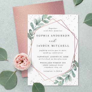 Eucalyptus Geometric Rose Gold Foil Wedding Invitation