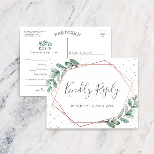 Eucalyptus Geometric Rose Gold Foil Wedding RSVP Announcement Postcard