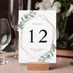 Eucalyptus Geometric Rose Gold Foil Wedding Table Number