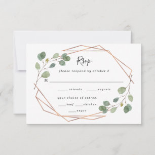 Eucalyptus Geometric Rose Gold Wedding Meal Choice RSVP Card