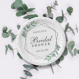 Eucalyptus Geometric Silver Foil Bridal Shower Paper Plate