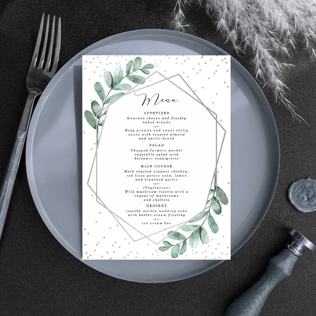 Eucalyptus Geometric Silver Foil Wedding Menu (Creator Uploaded)