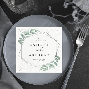 Eucalyptus Geometric Silver Foil Wedding Napkin