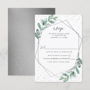 Eucalyptus Geometric Silver Foil Wedding RSVP Card